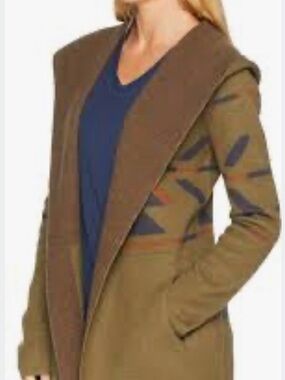 Toad&Co Olive Hooded Open-Front Cardigan with Navy Accents